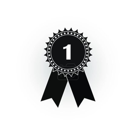 Illustration for "Black-and-white icon of a medal with the number one, flat image" - Royalty Free Image