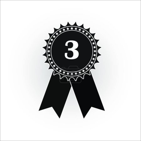 Illustration for "Medal icon with the number three, flat black and white image" - Royalty Free Image