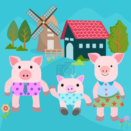 Téléchargez les illustrations : "Cute pig family in farm vector design." - en licence libre de droit