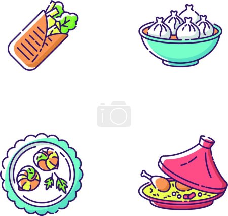 Téléchargez les illustrations : "Traditional dish RGB color icons set" - en licence libre de droit