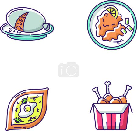 Téléchargez les illustrations : "Fast food RGB color icons set" - en licence libre de droit