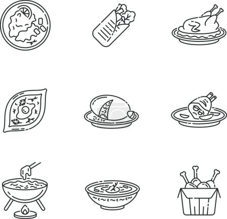 Téléchargez les illustrations : "Cafe meals pixel perfect linear icons set" - en licence libre de droit