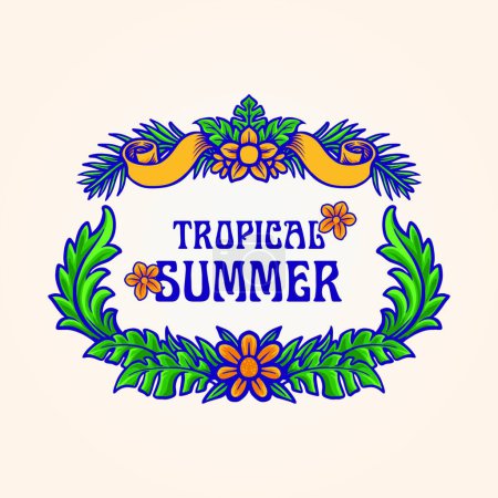 Téléchargez les illustrations : "cadre tropical d'été Feuille
" - en licence libre de droit