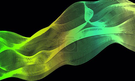 Ilustración de Fondo abstracto con líneas de aurora de energía luminosa sobre un fondo negro - Imagen libre de derechos
