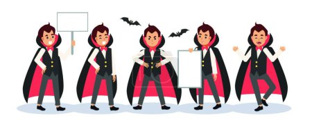 Illustration for "Set of Young boy in Dracula vampire costume for Halloween festiv" - Royalty Free Image