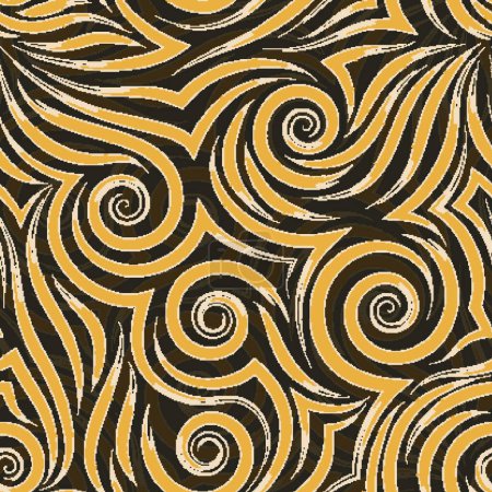 Ilustración de "Patrón sin costura vectorial de espirales anaranjadas y beige de líneas y" - Imagen libre de derechos
