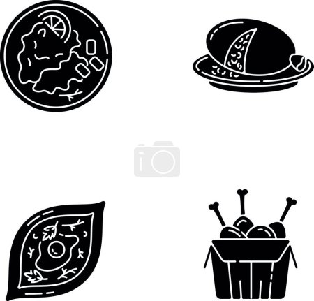 Téléchargez les illustrations : "Fast food black glyph icons set on white space" - en licence libre de droit
