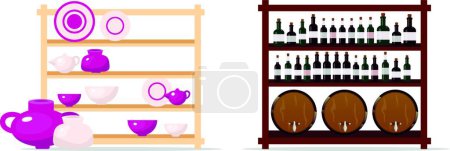 Illustration for "Pottery and wine display flat color vector objects set" - Royalty Free Image