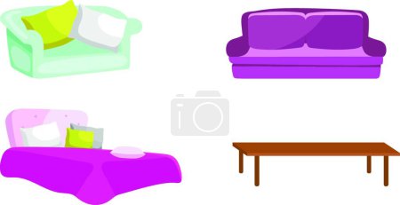 Illustration for "Bedroom and living room furniture flat color vector objects set" - Royalty Free Image