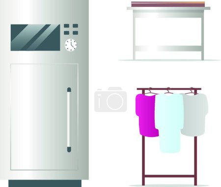 Photo pour "Fridge and clothes rack flat color vector objects set" - image libre de droit