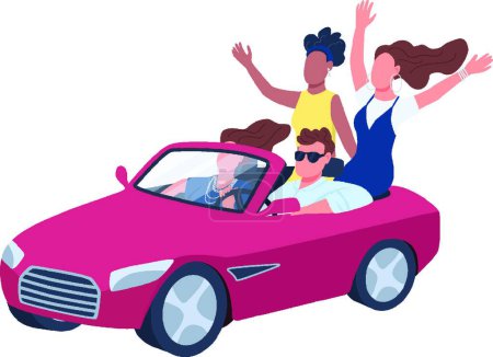 Ilustración de "Young people driving red convertible car flat concept vector illustration" - Imagen libre de derechos