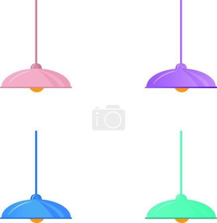 Téléchargez les illustrations : "Colorful ceiling lamp flat color vector object set" - en licence libre de droit