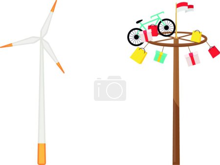 Téléchargez les illustrations : "Wind turbine and greasy pole flat color vector objects set" - en licence libre de droit