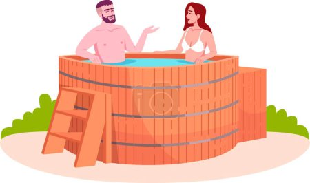 Ilustración de "Wooden bathtub semi flat RGB color vector illustration" - Imagen libre de derechos