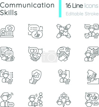 Téléchargez les illustrations : "Ensemble d'icônes linéaires compétences de communication" - en licence libre de droit