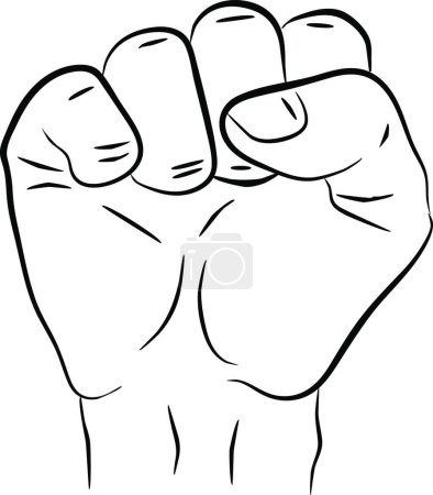 Illustration for "raised hand showing a fist, a symbol of strength and superiority, success, struggle for its dip, sketch black and white illustration, vector" - Royalty Free Image