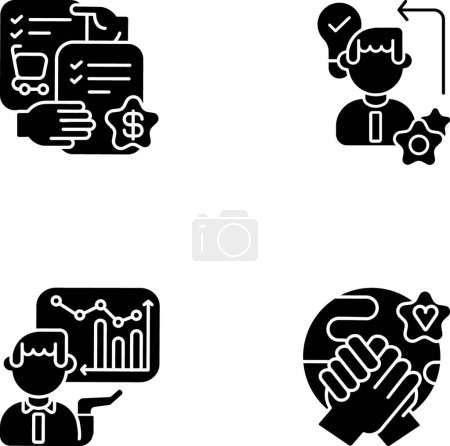 Téléchargez les illustrations : "Business skills black glyph icons set on white space" - en licence libre de droit
