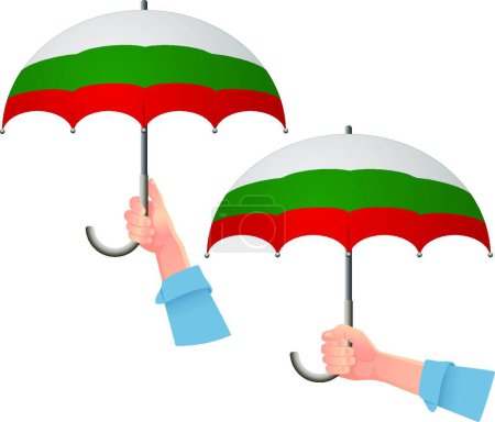 Illustration for Bulgaria flag umbrellas in hands - Royalty Free Image