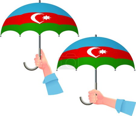 Illustration for Azerbaijan flag umbrellas in hands - Royalty Free Image