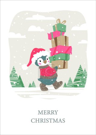Téléchargez les illustrations : "Illustration vectorielle de pingouin mignon Noël" - en licence libre de droit