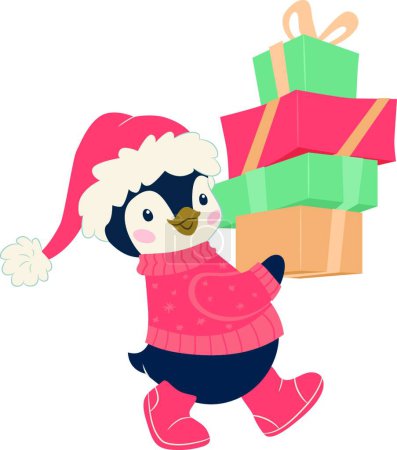 Téléchargez les illustrations : "Illustration vectorielle de pingouin mignon Noël" - en licence libre de droit