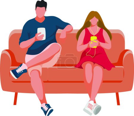 Illustration for Man and Girl sitting on the sofa, vector illustration simple design - Royalty Free Image