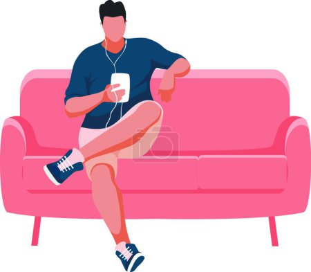 Téléchargez les illustrations : Homme assis sur le canapé, illustration vectorielle design simple - en licence libre de droit