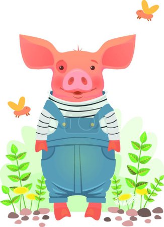 Illustration for Pig in overalls, vector illustration simple design - Royalty Free Image