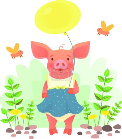 Illustration for Piggy holding balloon vector illustration - Royalty Free Image