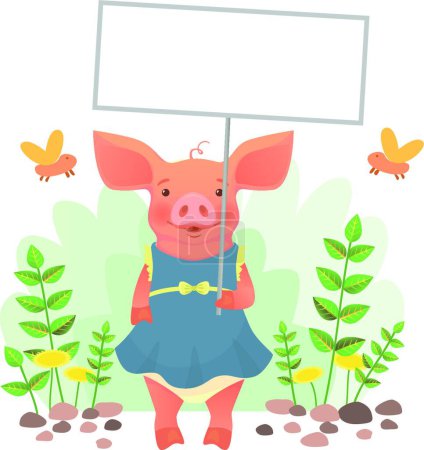 Photo for Piggy holding sign vector illustration - Royalty Free Image