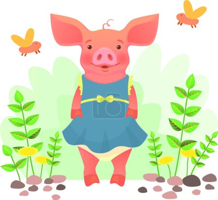 Illustration for Piggy in dress vector illustration - Royalty Free Image