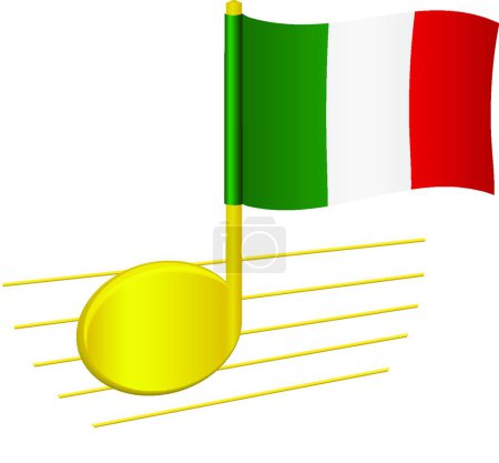 Téléchargez les illustrations : Drapeau Italie et note musicale, illustration vectorielle design simple - en licence libre de droit
