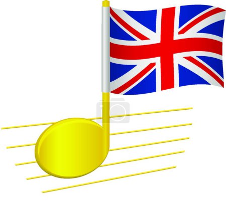 Illustration for United Kingdom flag and musical note, vector illustration simple design - Royalty Free Image