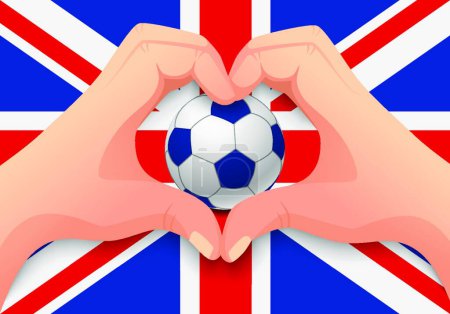 Illustration for "United Kingdom soccer ball and hand heart shape" - Royalty Free Image