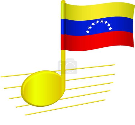 Téléchargez les illustrations : Drapeau venezuela et icône de note de musique, illustration vectorielle design simple - en licence libre de droit