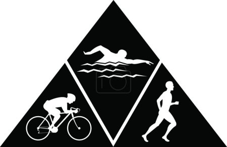 Ilustración de Triathlon Sport Running Swimming and Cycling Triangle Black and White - Imagen libre de derechos