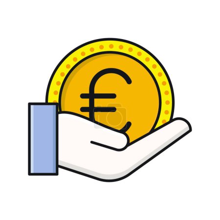 Ilustración de Euro moneda en la mano icono vector ilustración - Imagen libre de derechos