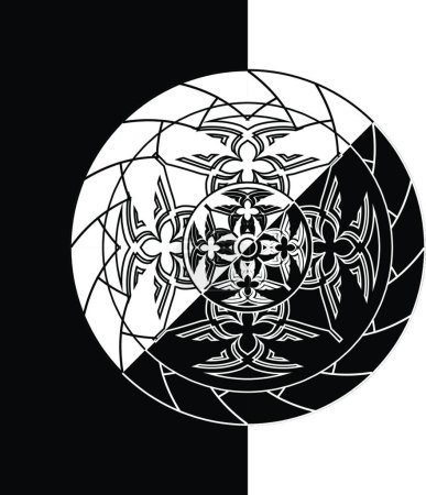 Téléchargez les illustrations : Cercle monochrome abstrait noir et blanc dans le style tribal - en licence libre de droit
