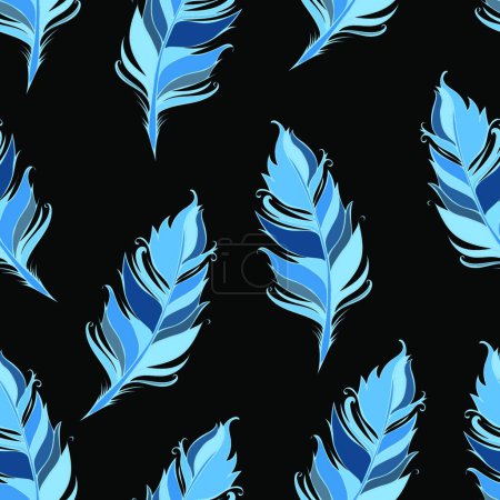 Illustration for Seamless pattern of hand drawn feathers on dark background - Royalty Free Image
