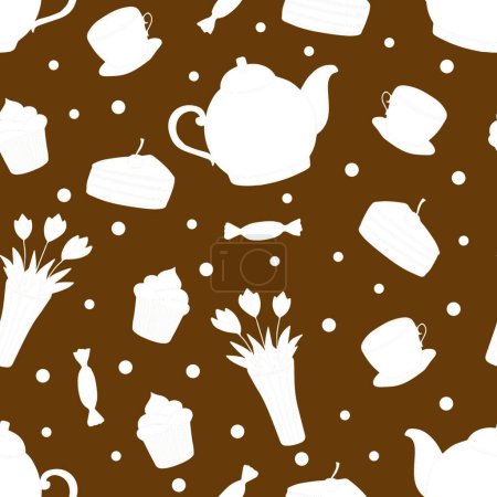 Illustration for Seamless pattern with tea and coffee - Royalty Free Image