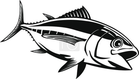 Illustration for "Bigeye Tuna Thunnus Obesus Swimming Down Retro Black and White" - Royalty Free Image