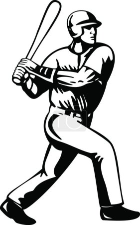 Illustration for "Baseball Player Batting Viewed from Side Retro Black and White" - Royalty Free Image