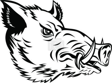 Illustration for "Wild Boar Common Wild Pig or Wild Swine Head Side Mascot Black and White" - Royalty Free Image