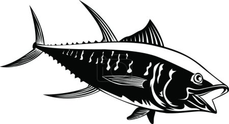 Illustration for "Yellowfin Tuna Thunnus Albacares or Ahi Swimming Side Retro Black and White" - Royalty Free Image