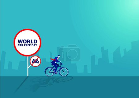Téléchargez les illustrations : Homme d'affaires conduire des vélos lors de la journée mondiale sans voiture. - en licence libre de droit