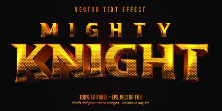 Illustration for Mighty knight text, shiny golden style editable text effect - Royalty Free Image