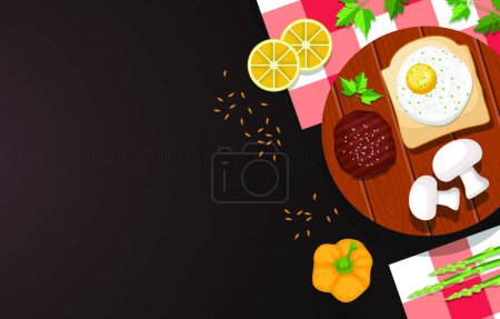 Illustration for Egg Bread Meat on Cooking Table Kitchen Backdrop Illustration - Royalty Free Image