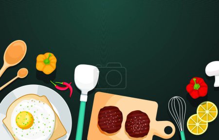 Illustration for Egg Bread Utensil on Cooking Table Kitchen Backdrop Illustration - Royalty Free Image