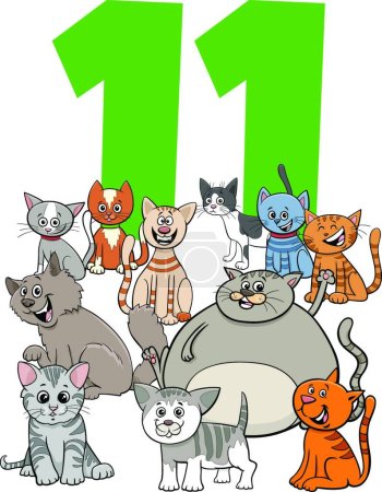 Illustration for Number eleven and cartoon cats and kittens group - Royalty Free Image