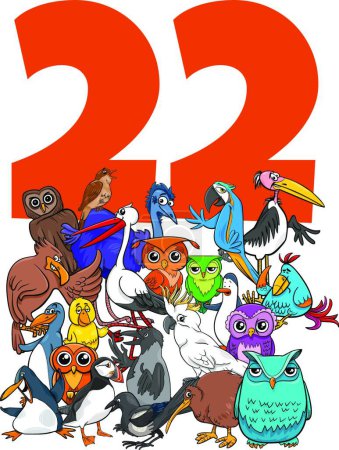 Ilustración de Número veintidós y grupo de aves de dibujos animados - Imagen libre de derechos